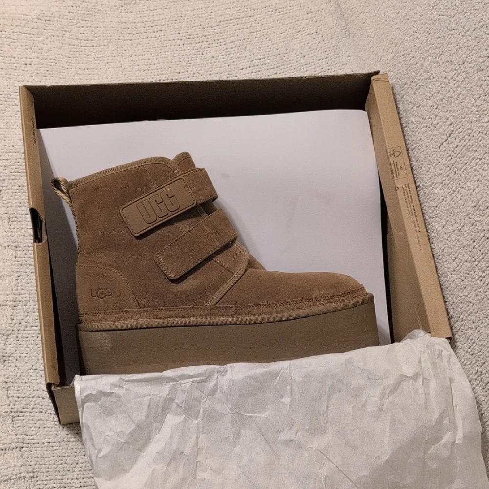 UGG Women's Tan Suede Platform Boots with Straps - Picture 9 of 10